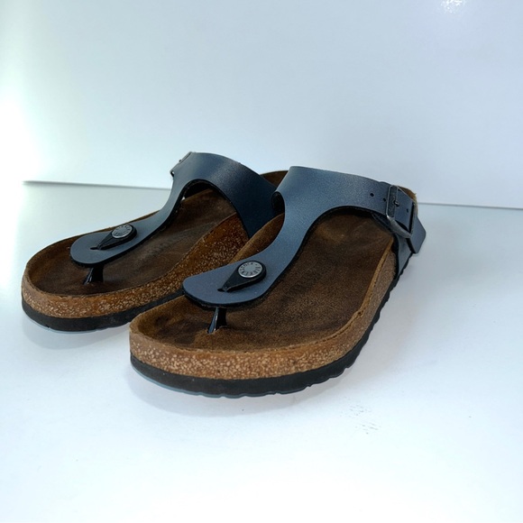 Birkenstock Women's‎ Birko-Flor Gizeh Pewter Blue Sandals Thong Leather 36EU - Picture 4 of 16